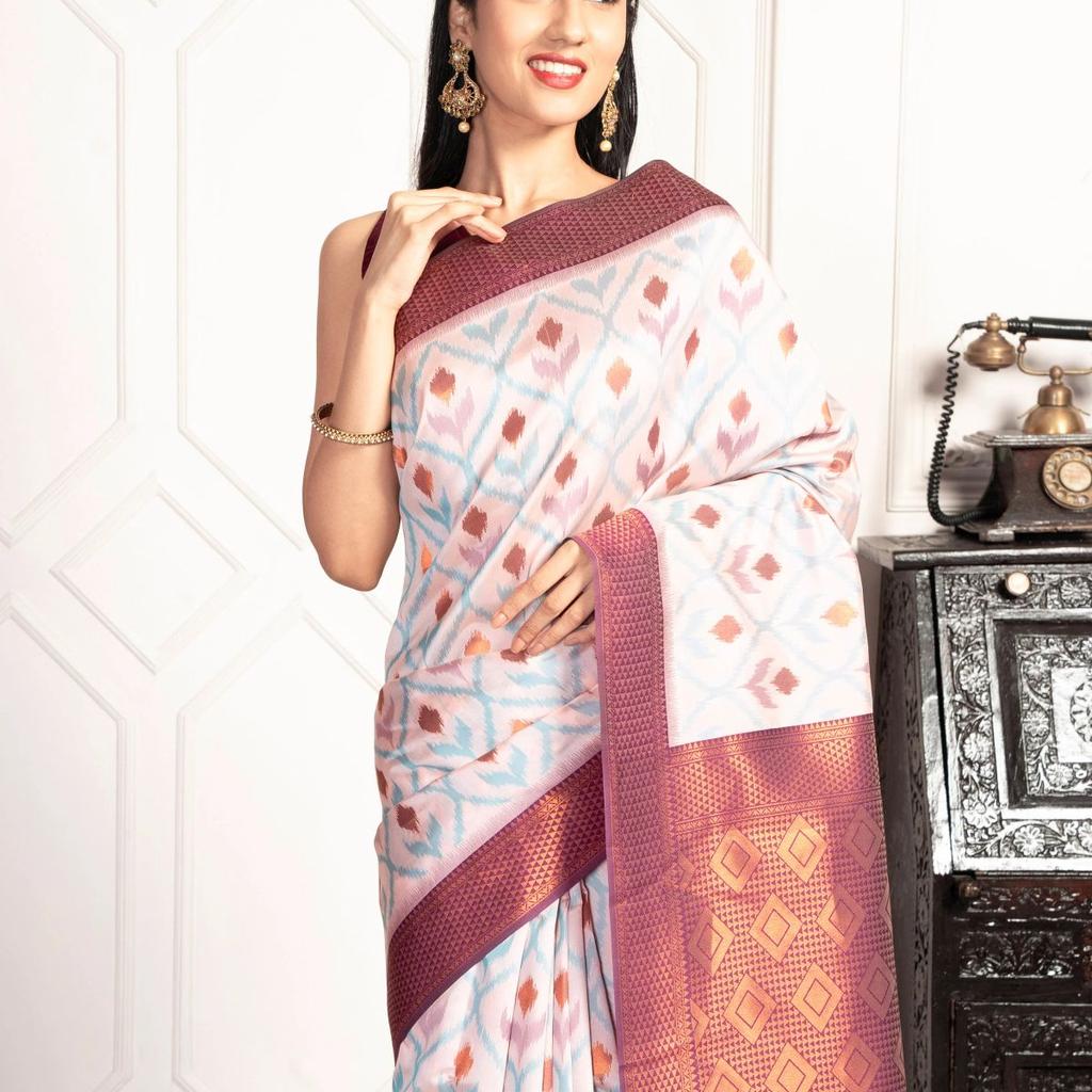 Mimosa Women's Woven Design Pochampally Style Art Silk Saree With Blouse Piece : SA00001953PNKFREE