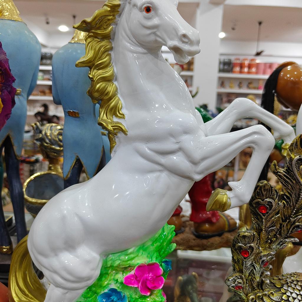 White Horse Statue | Decorative | Porcelain | Pink Flowers