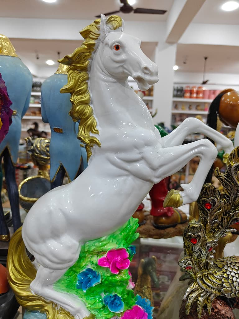 White Horse Statue | Decorative | Porcelain | Pink Flowers