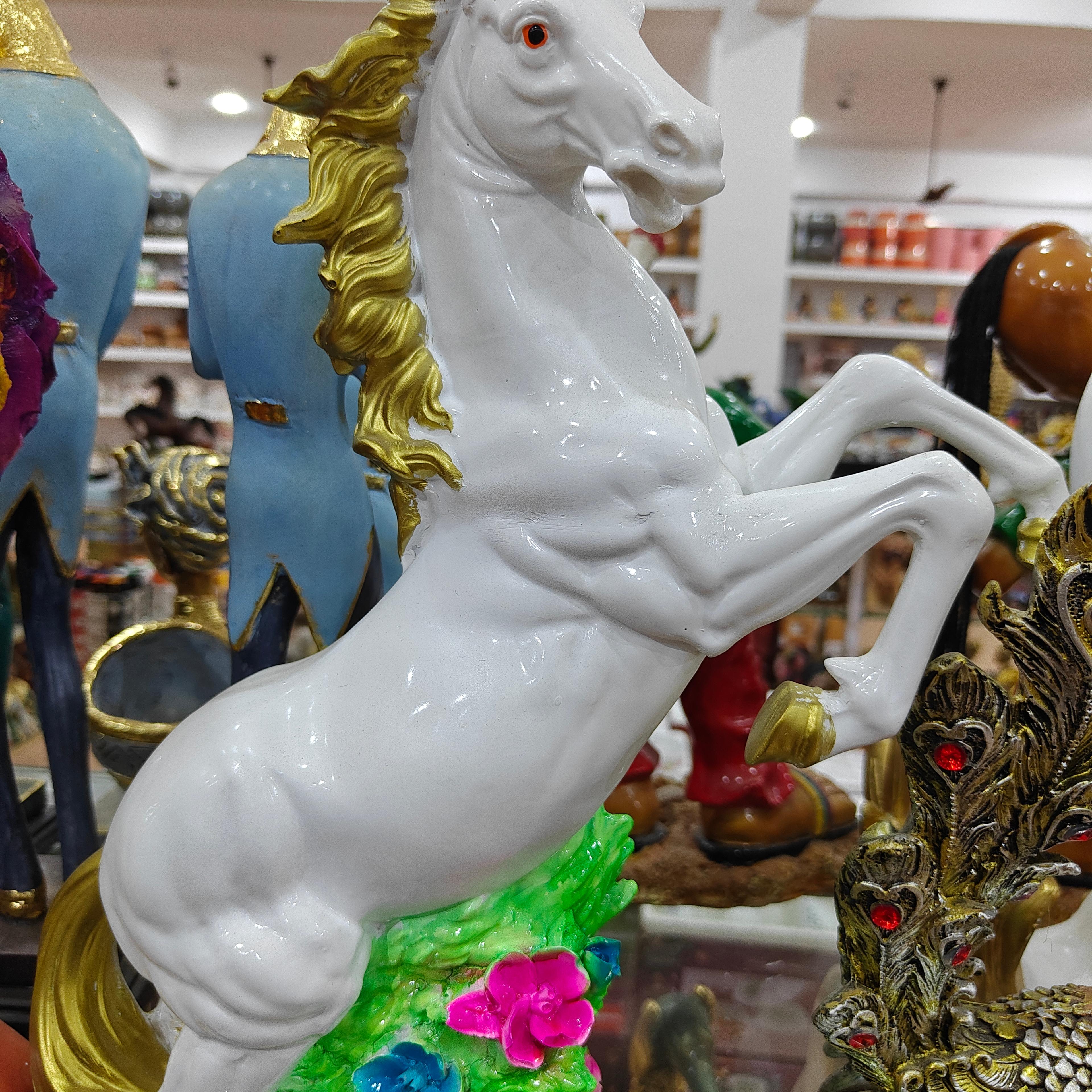White Horse Statue | Decorative | Porcelain | Pink Flowers
