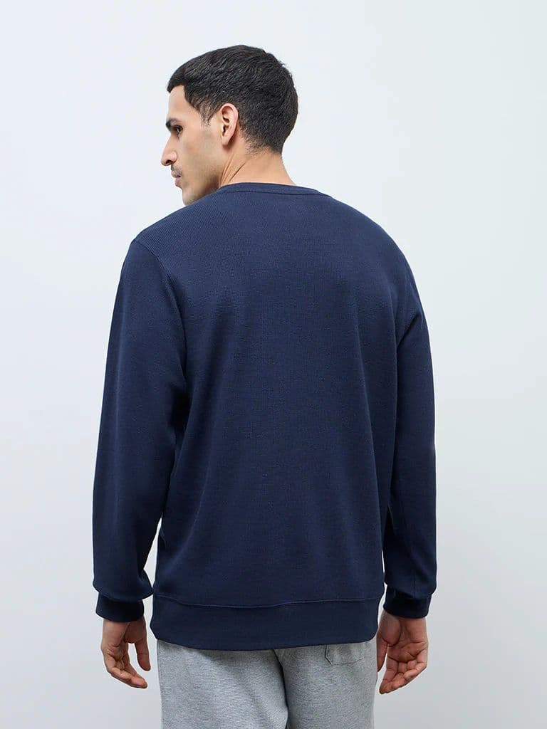 WES Lounge Navy Waffle-Textured Regular-Fit Cotton T-Shirt — photo 5