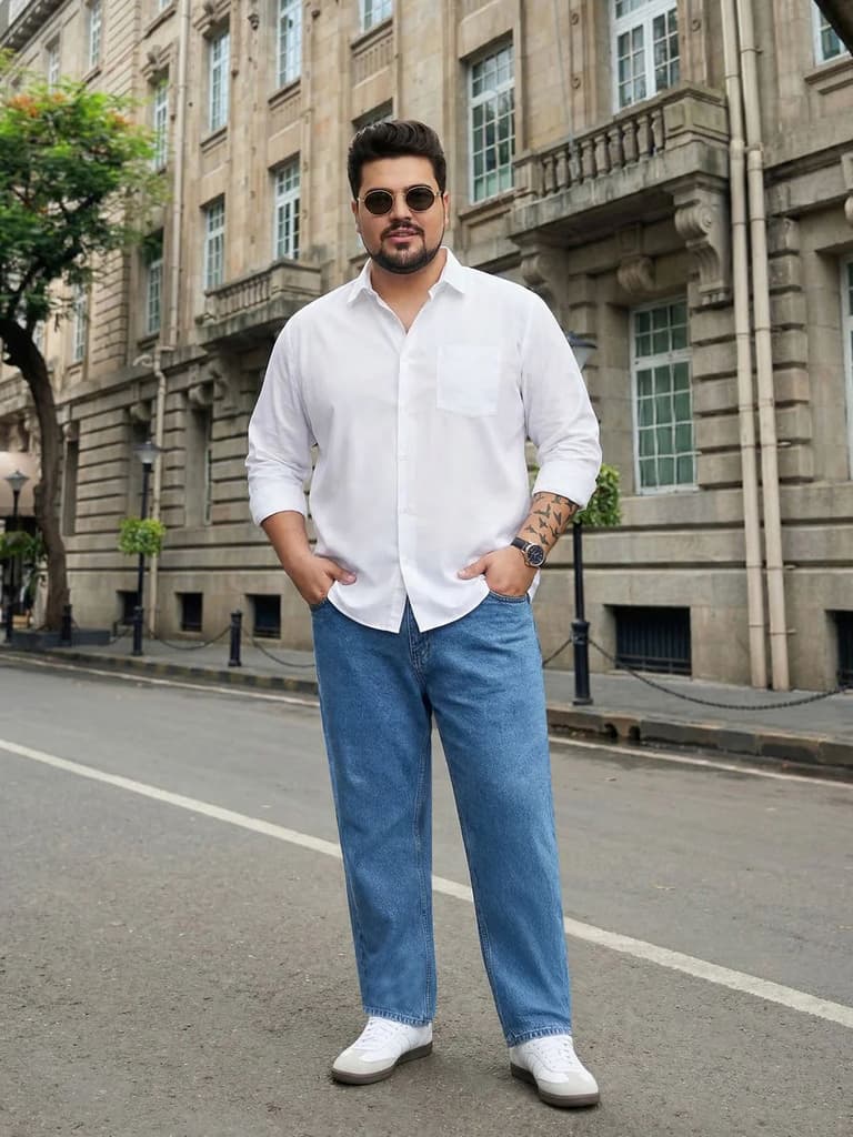 Plus Men's Ice Blue Relaxed Fit Washed Denim Jeans Non-Stretchable — photo 4