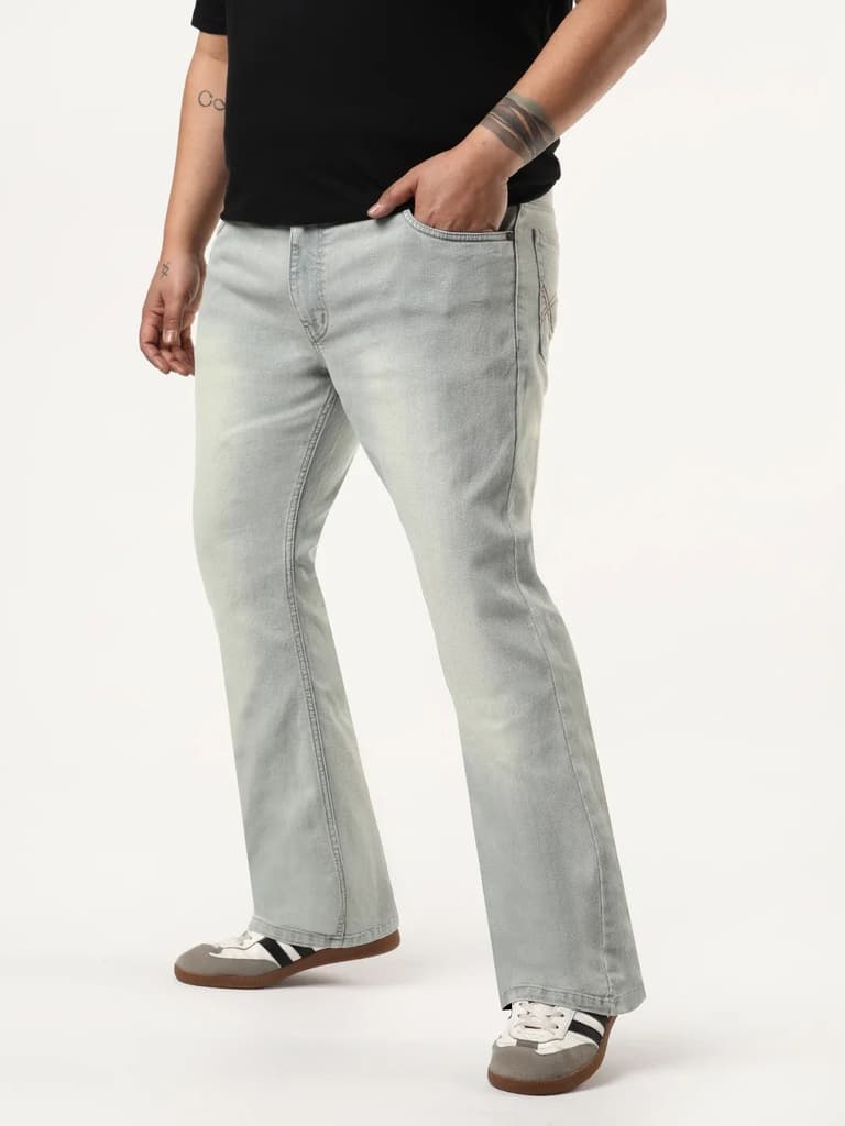 Plus Men's Ice Grey Bootcut Fit Mid Rise Tinted Heavy Washed Jeans Stretchable — photo 2