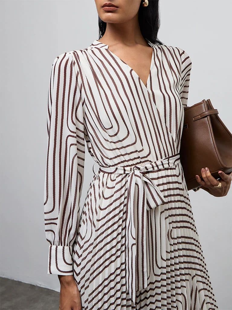 Wardrobe Ivory Geometric Printed A-Line Dress with Belt — photo 3