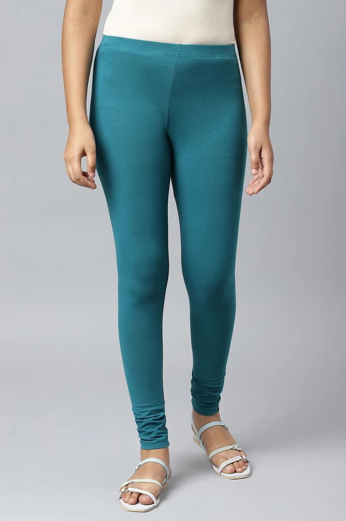 Teal Green Solid Tights