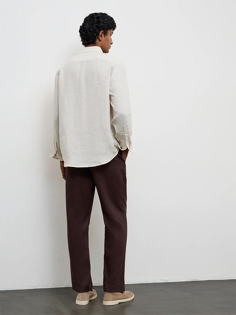 Ascot Dark Brown Mid-Rise Relaxed-Fit Linen Trousers — photo 4