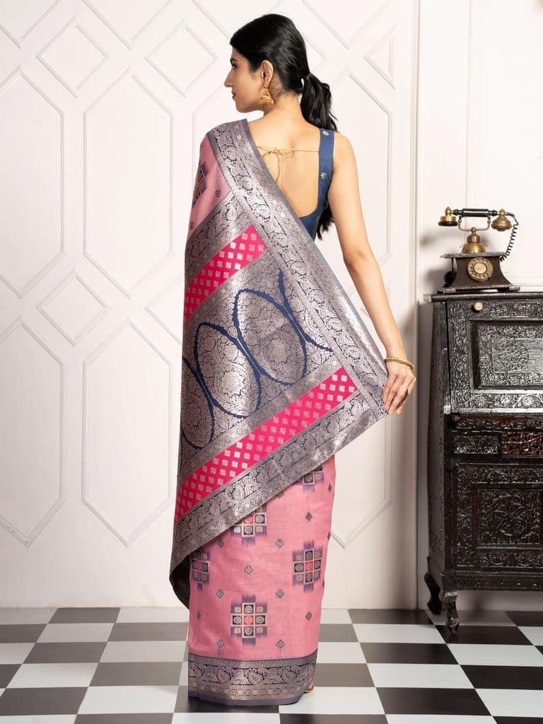 Mimosa Women's Woven Design Kanjivaram Style Art Silk Saree With Blouse Piece : SA00002072PNKFREE — photo 4