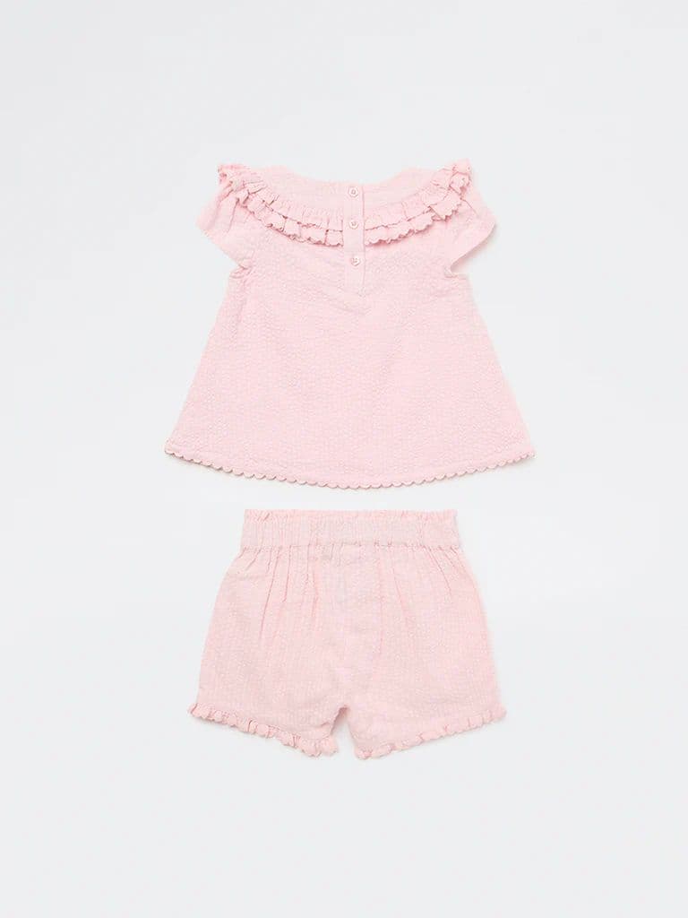 HOP Baby Girls Pink Floral Cotton Top and Shorts Set — photo 4
