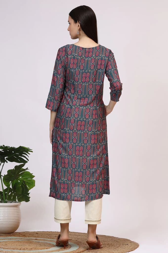 Forest Green Paisley Printed Rayon Straight Kurta — photo 6