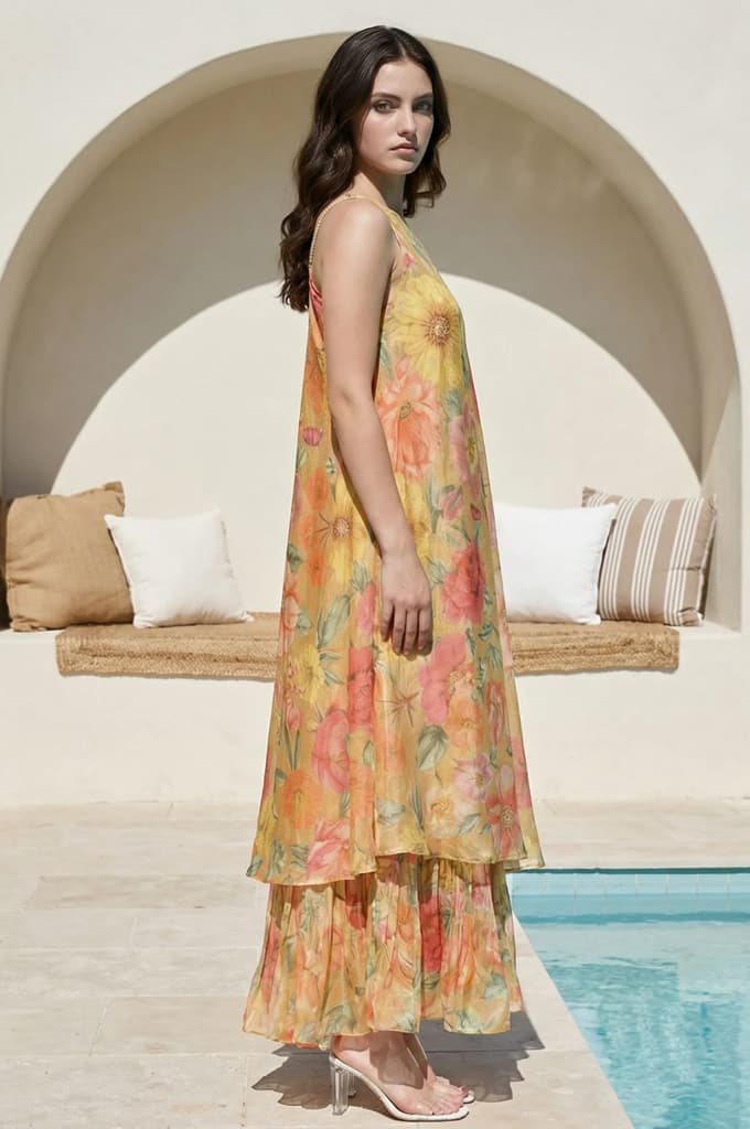Yellow Floral Printed Flared Dress — photo 6