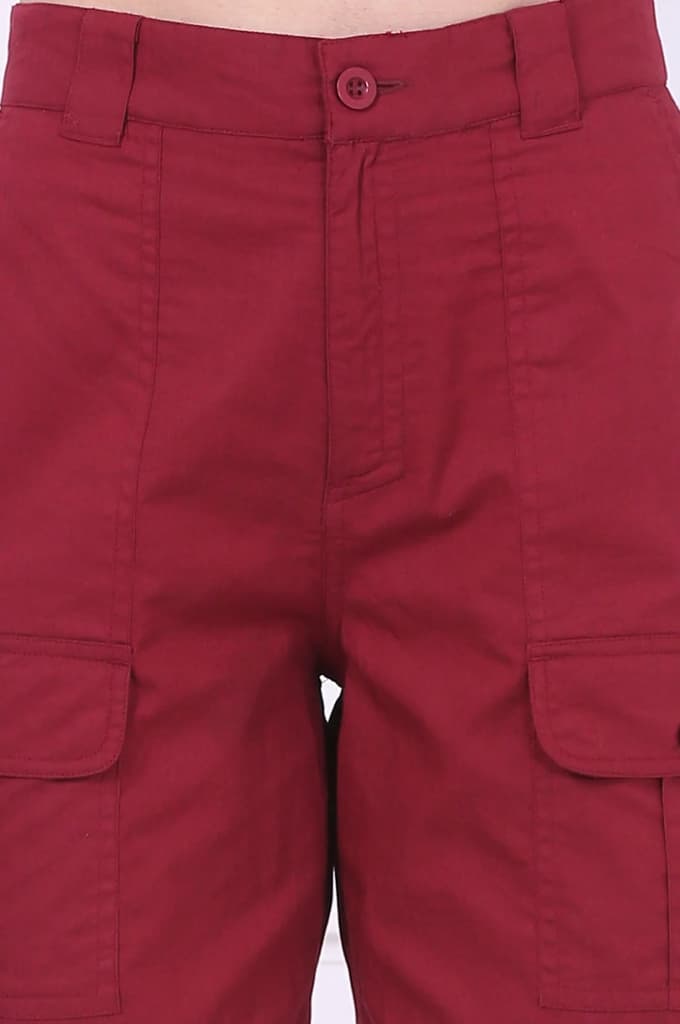 Red Solid Mid Thigh Pure Cotton Shorts with YKK Zipper — photo 6