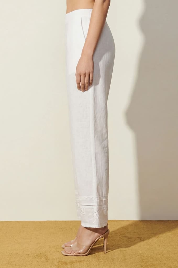 White Embroidered Pure Cotton Straight Fit Ankle Length Palazzo — photo 2