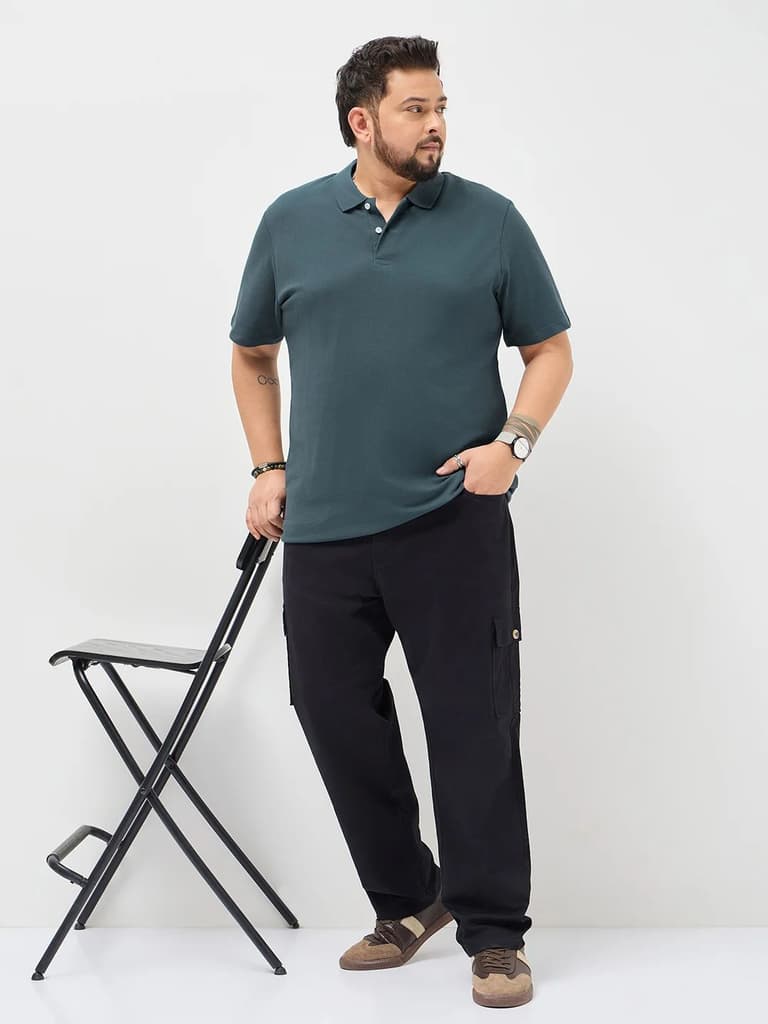 Plus Men's Dark Grey Solid Regular Fit Half Sleeve Cotton Polo T-Shirt — photo 5