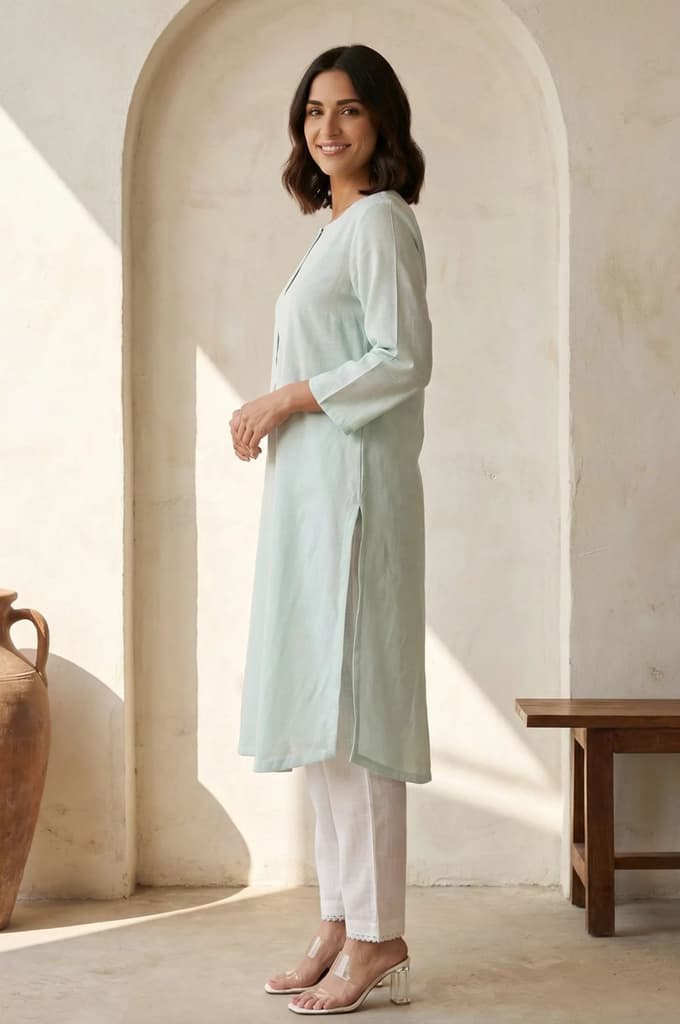 Blue Solid Rayon Straight Kurta — photo 3