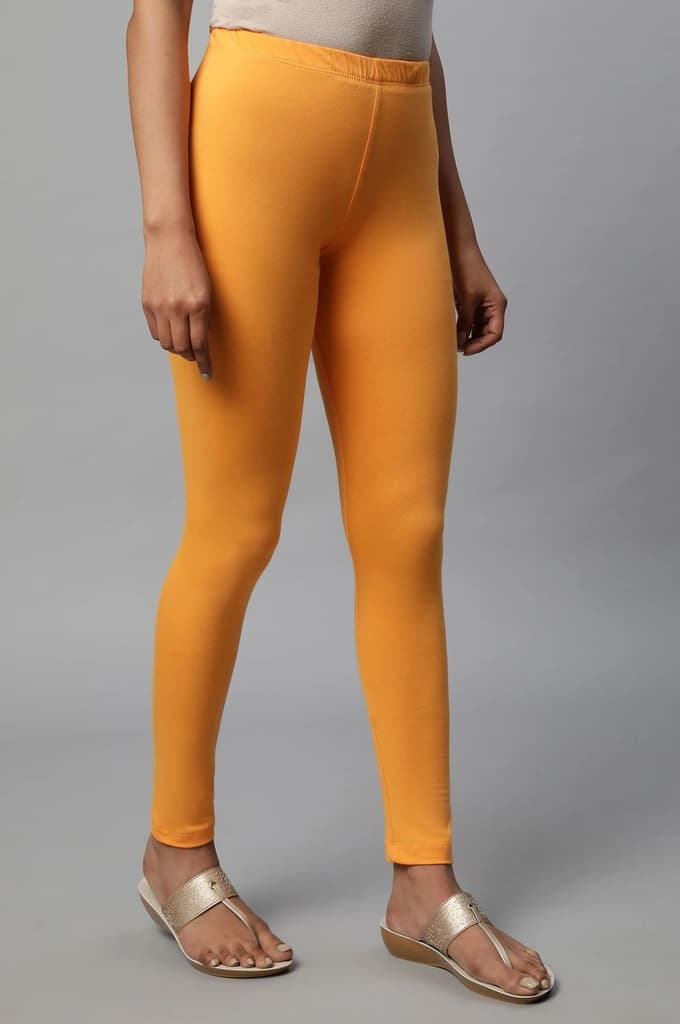 Orange Solid Skinny Fit Cotton Tights With Elasticated Waist — photo 4