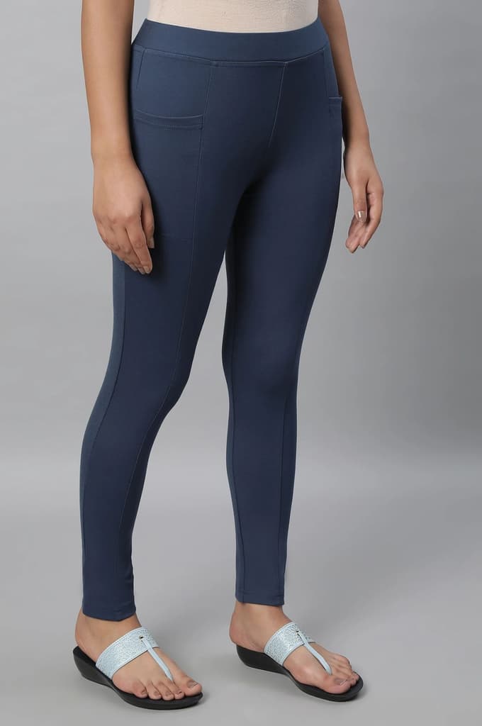 Light Blue Solid Yoga Tights — photo 4
