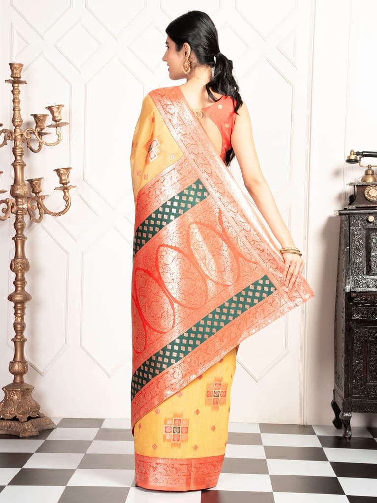 Mimosa Women's Woven Design Kanjivaram Style Art Silk Saree With Blouse Piece : SA00002072GDFREE — photo 4