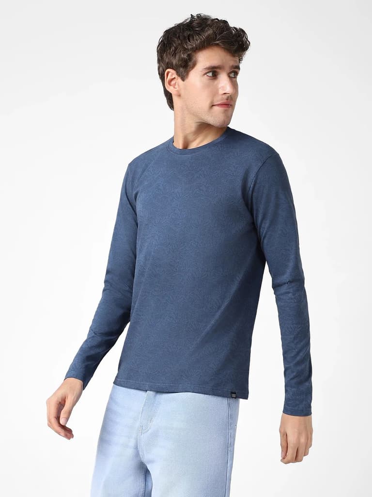 Men's Mood Indigo Printed Full Sleeve Slim Fit Cotton T-Shirt — photo 2