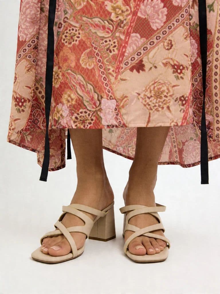 LUNA BLU Ivory Strappy Kitten Heel Sandals