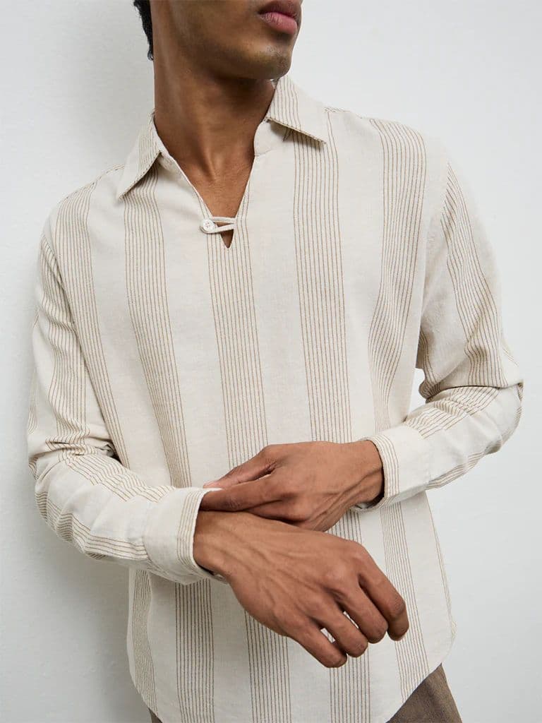 ETA Off-White Striped Relaxed-Fit Cotton-Blend Shirt — photo 3