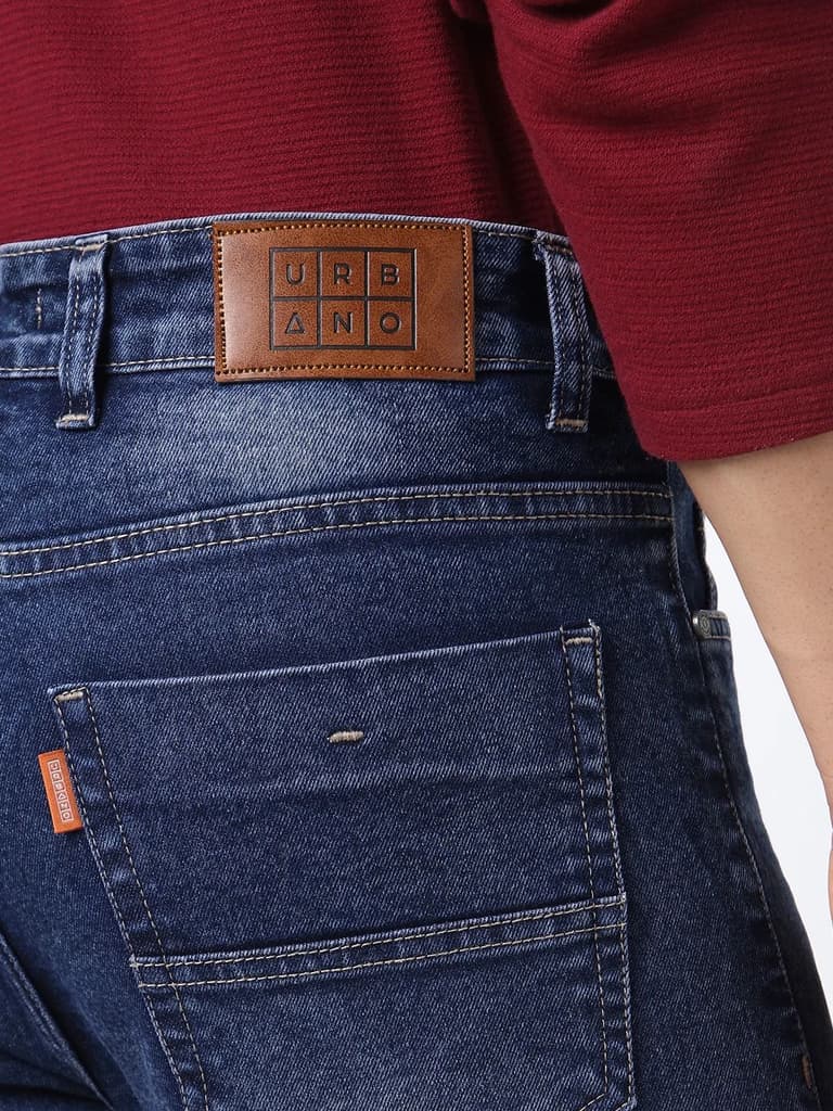 Men's Dark Blue Straight Fit Washed Jeans Stretchable — photo 6