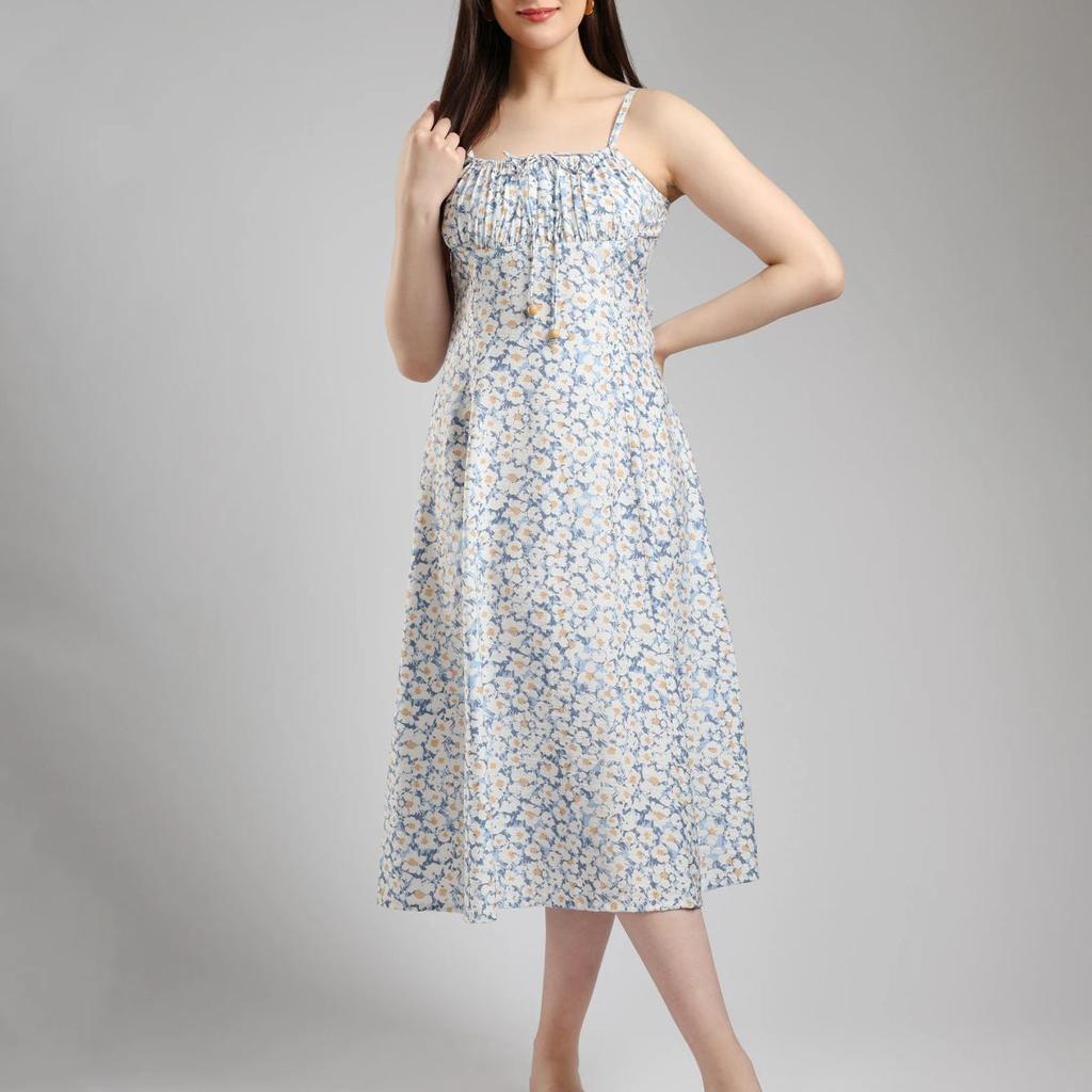 Ismera Midi Floral Dress- Blue