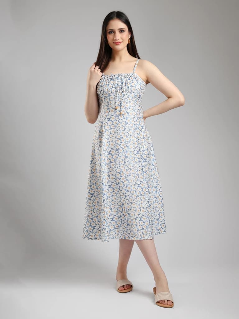 Ismera Midi Floral Dress- Blue