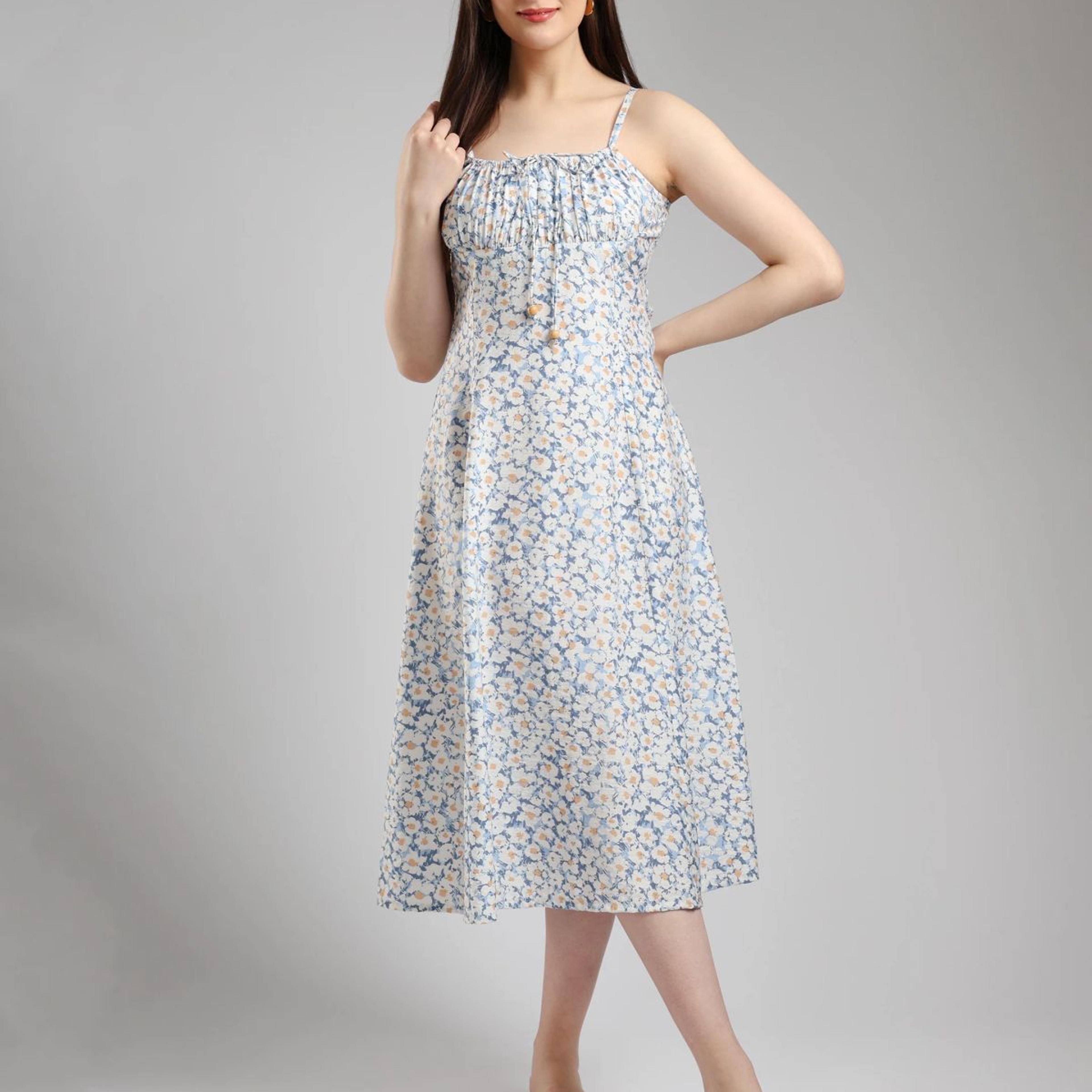 Ismera Midi Floral Dress- Blue