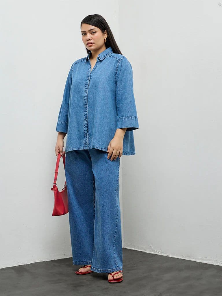 Gia Light Blue Washed Denim Shirt — photo 2