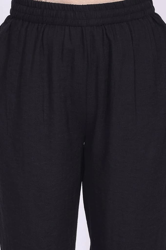 Black Solid Rayon Blend Straight Kurta with Straight Pant and Shawl Set — photo 5