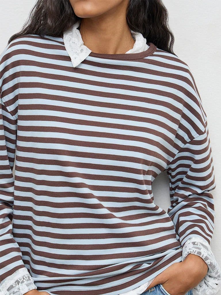 Nuon Blue Stripe Pattern Cotton T-Shirt — photo 3