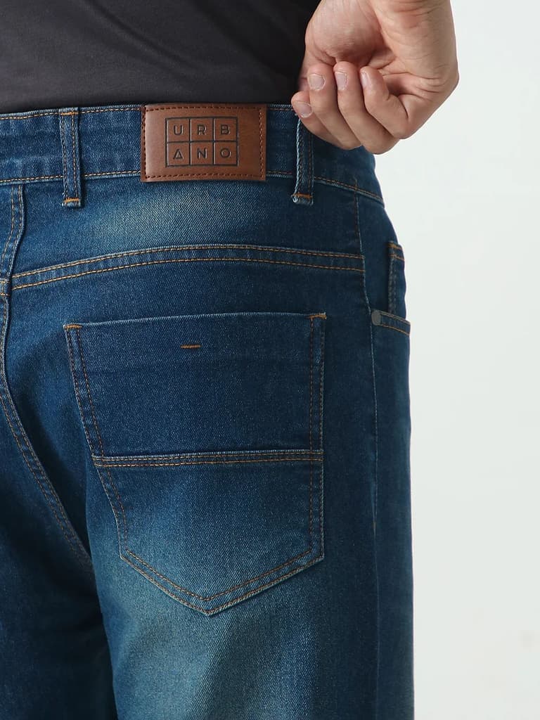Men's Blue Straight Fit Heavy Washed Jeans Stretchable — photo 6