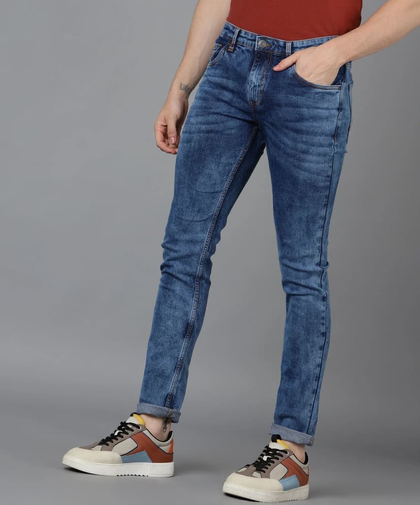 Men's Blue Slim Fit Washed Jeans Stretchable — photo 2
