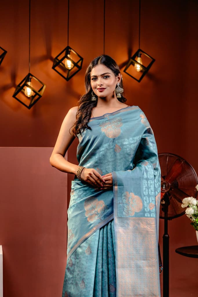 Mimosa Women's Woven Design Kanjivaram Style Art Silk Saree With Blouse Piece : SA00001762RMFREE — photo 3