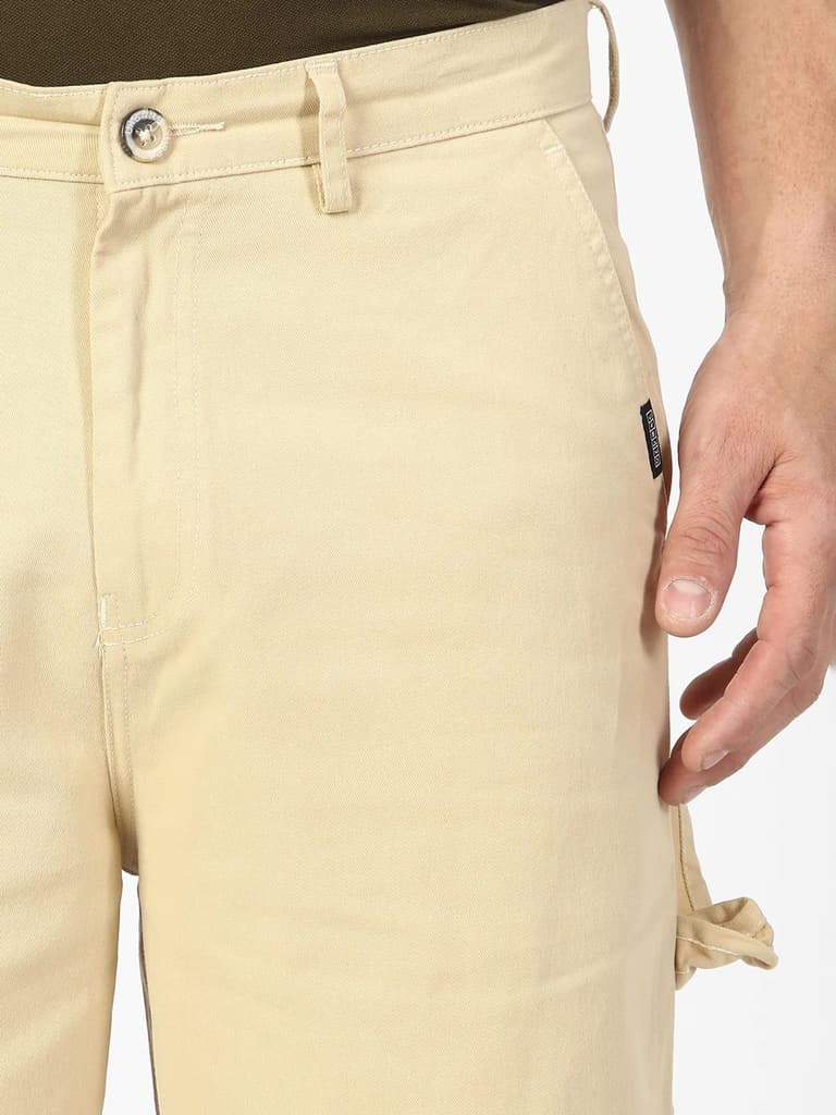 Men's Beige Loose Baggy Fit Solid Carpenter Trouser Pant with 5 Pockets Non-Stretchable — photo 5