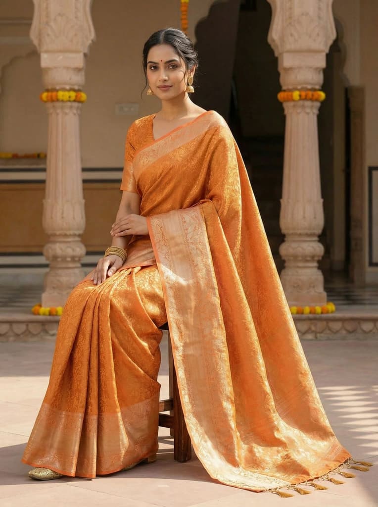 MIMOSA Women's Woven Design Banarasi Style Art Silk Saree with Blouse Piece - Peach ( SA00003132PCFREE ) — photo 4