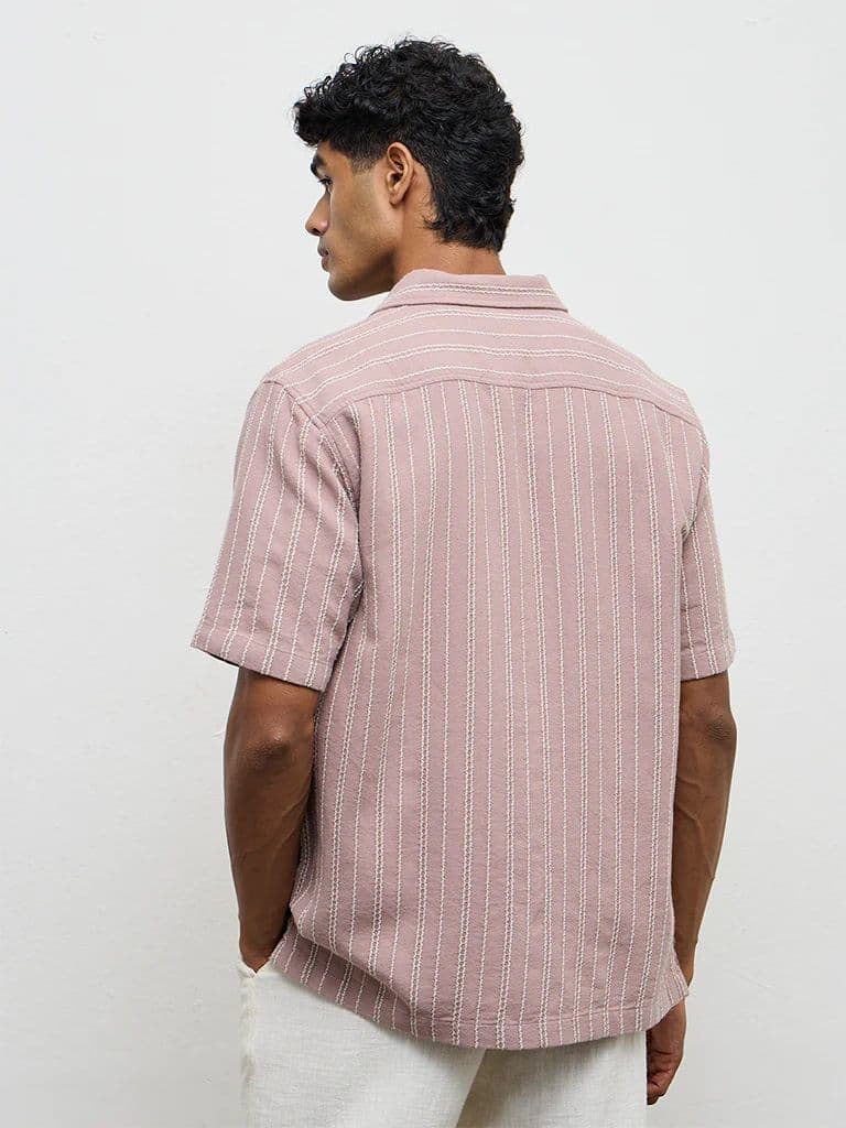 ETA Dusty Pink Stripe Embroidered Relaxed-Fit Cotton Shirt — photo 4