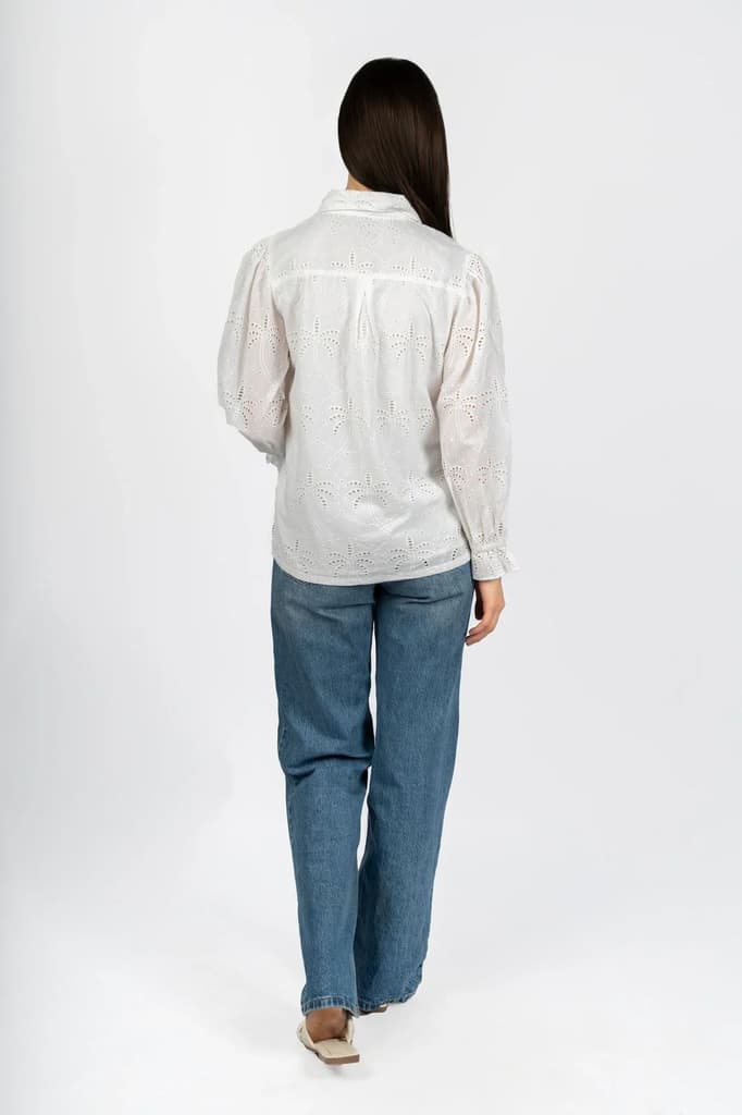 Cotton Schiffly Solid White Collared Top — photo 2
