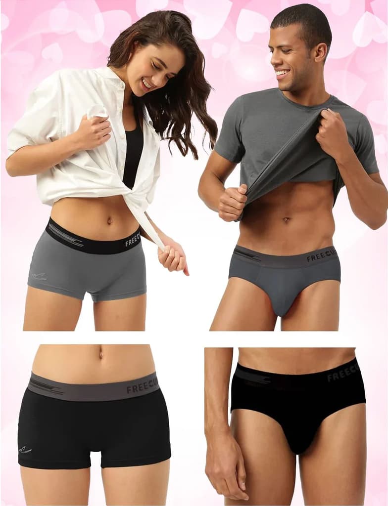 Men's Brief & Women's Boy Shorts Combo (Pack of 4) — Ash Grey; Pot Black / S / S