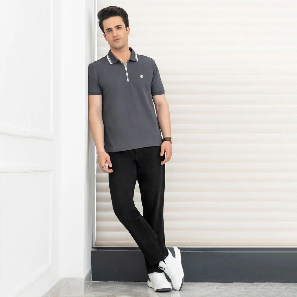 T Shirts for Men in Charcoal Grey | Polo Half Sleeve T Shirt — photo 5