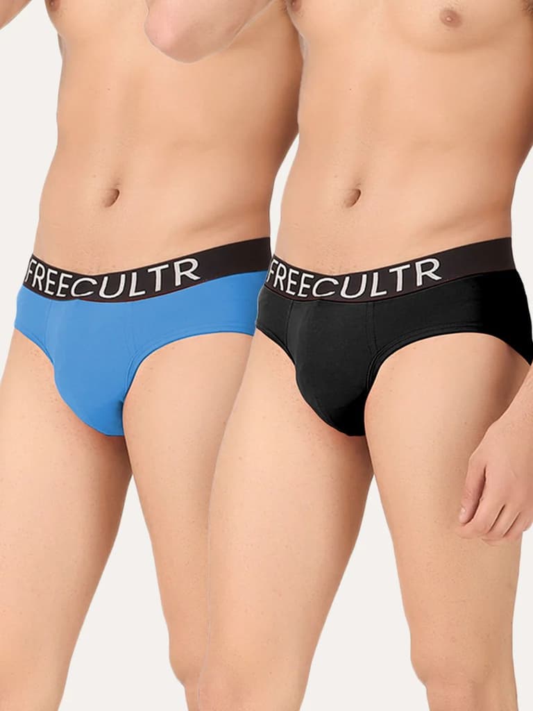 Men's Organic Cotton Briefs Pack of 2 — Black; Brilliant Blue / S / Men