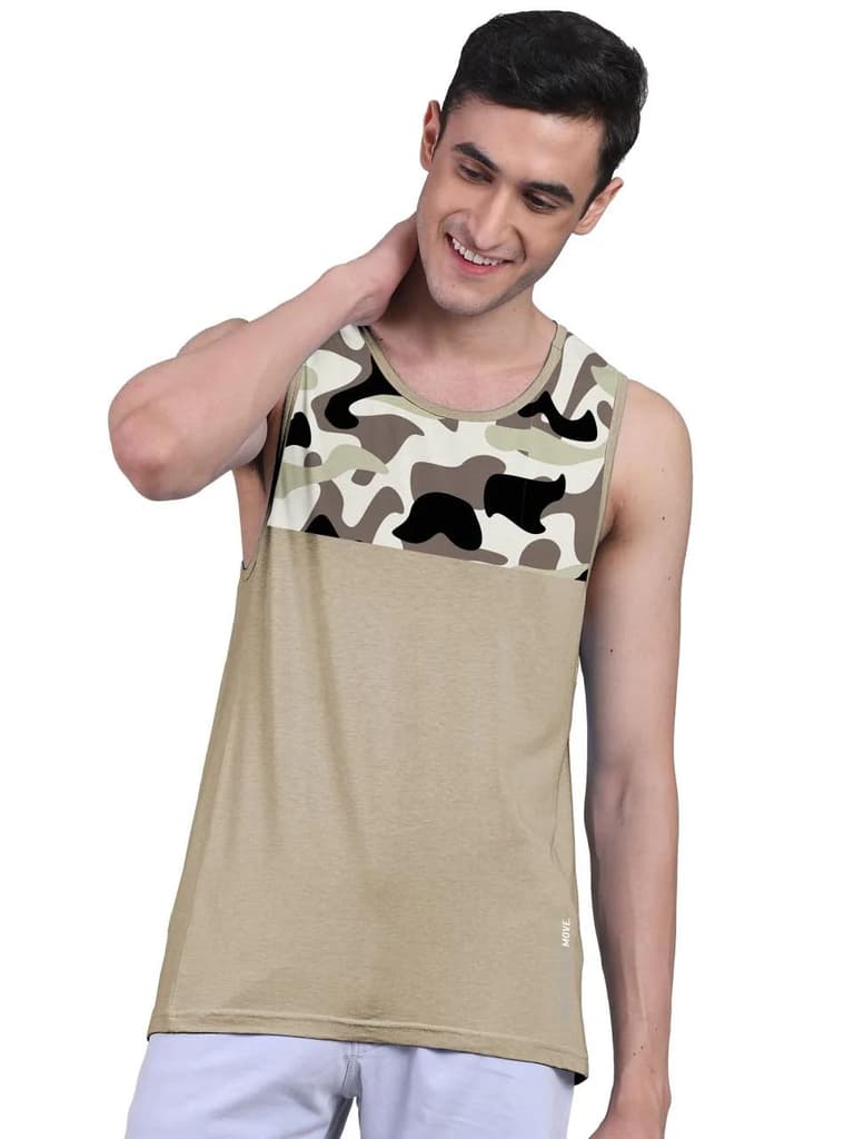 Sand Active Vest Front Yoke Camouflage Regular Organic Bamboo Vest - Active Fit (Pack Of 1) — Sand / S / Men