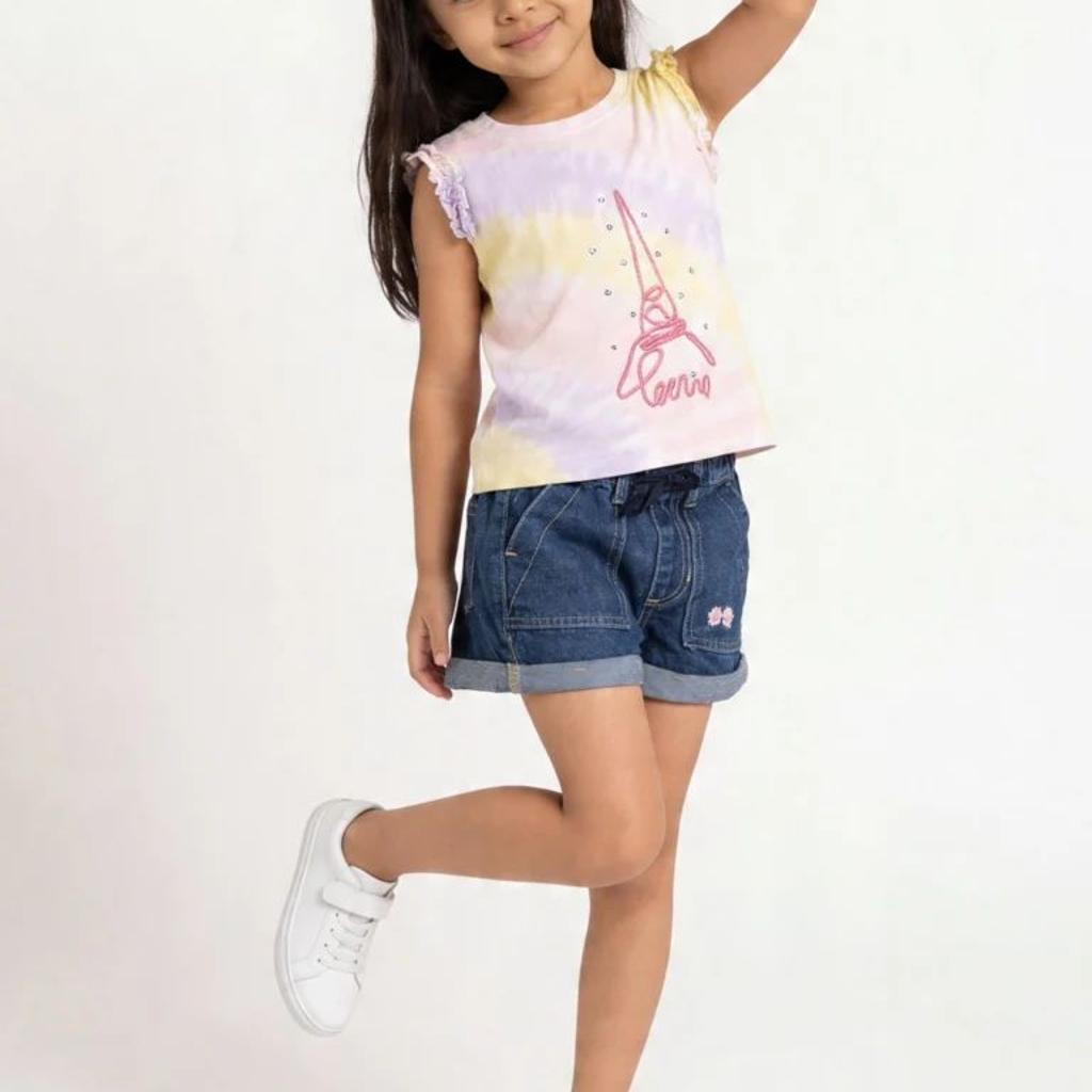 HOP Kids Girls Dark Blue High-Rise Denim Shorts