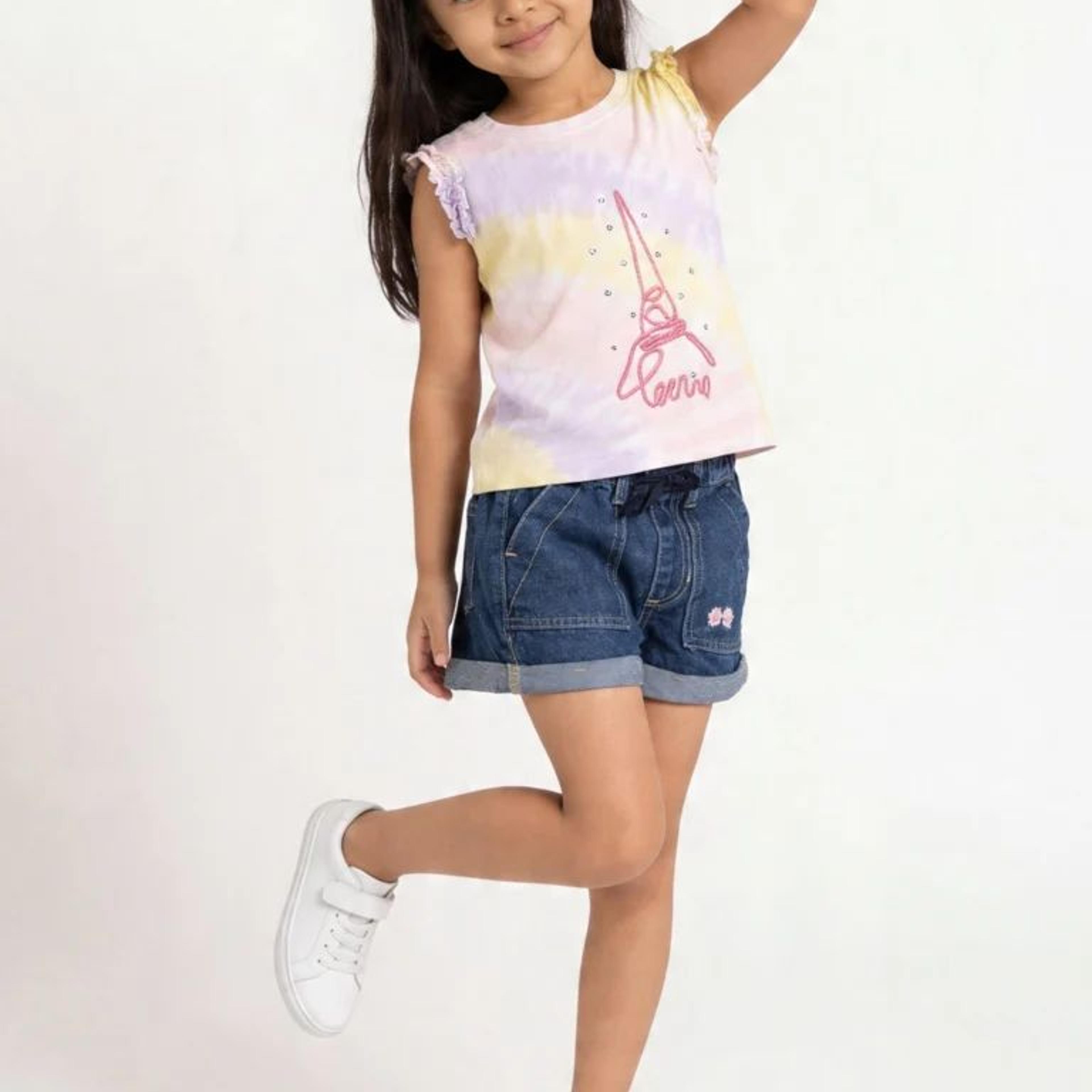 HOP Kids Girls Dark Blue High-Rise Denim Shorts
