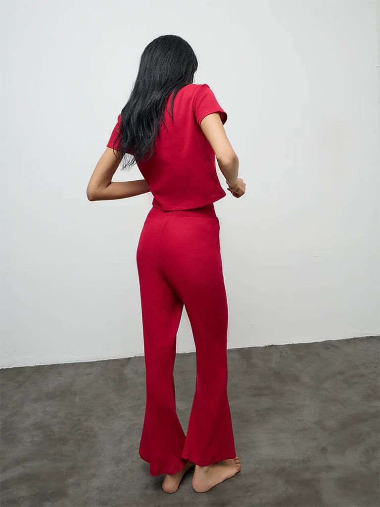Superstar Red Waffle-Textured High-Rise Pants — photo 4