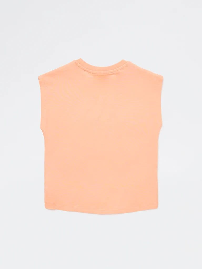 HOP Kids Girls Coral Graphic Design Cotton T-Shirt — photo 5