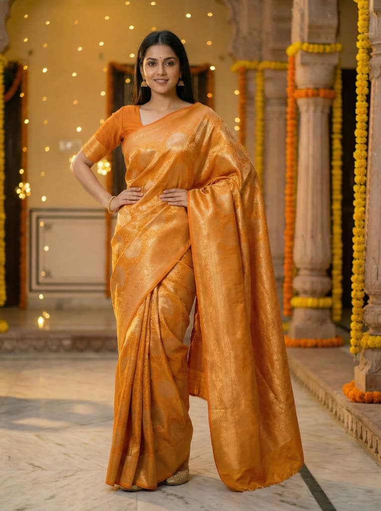 MIMOSA Women's Woven Design Kanjivaram Style Art Silk Saree with Blouse Piece - Mustard ( SA00002246MSFREE ) — photo 2