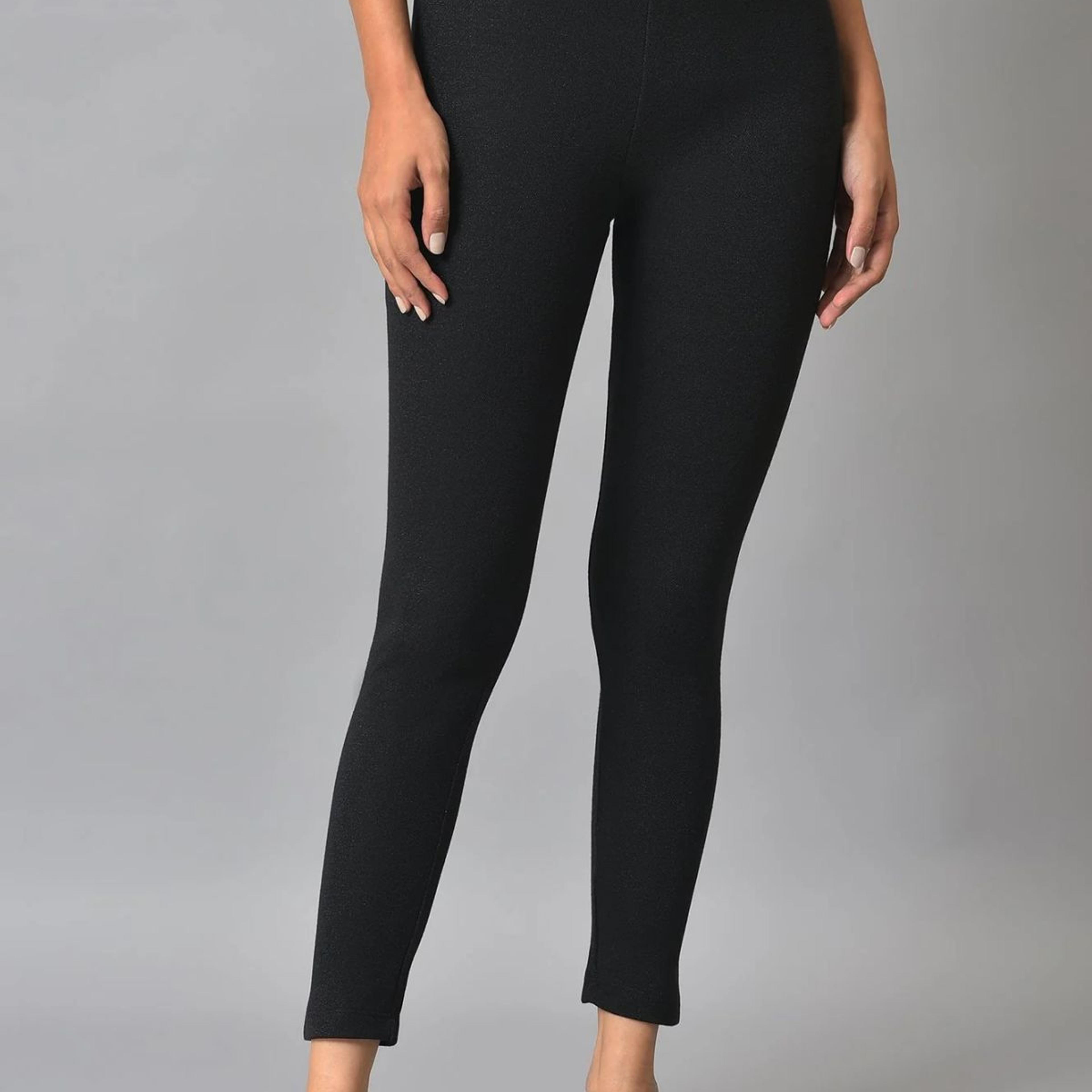 Black Solid Skinny Fit Tights With Elasticated Waist