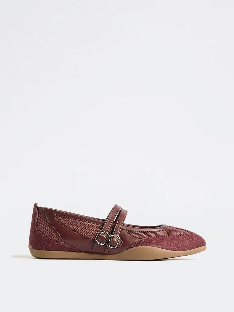 LUNA BLU Burgundy Mesh-Detailed Mary Jane Shoes — photo 2