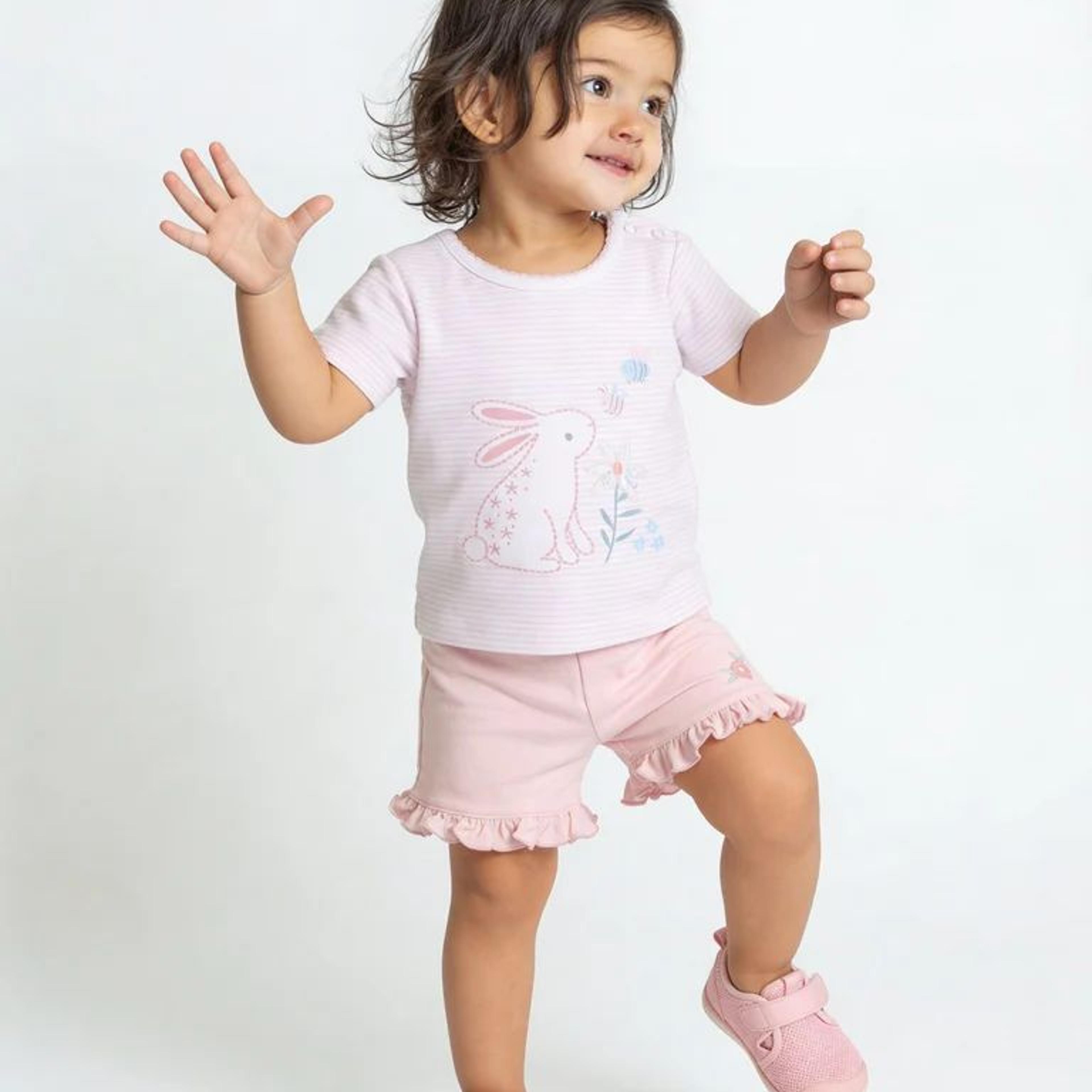 HOP Baby Girls Pink Printed Cotton Top and Shorts Set